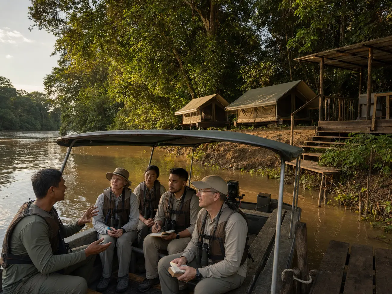 Guided riverside camping experience
